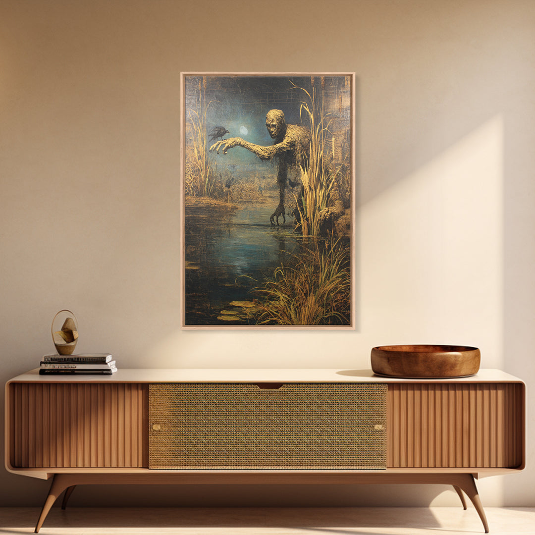 The Bog Mummy, Ornate Symbolist Art, Vertical Wall Art, Dark Halloween Decor, Framed Canvas Print, Halloween Wall Art