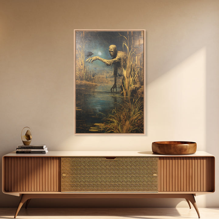 The Bog Mummy, Ornate Symbolist Art, Vertical Wall Art, Dark Halloween Decor, Framed Canvas Print, Halloween Wall Art