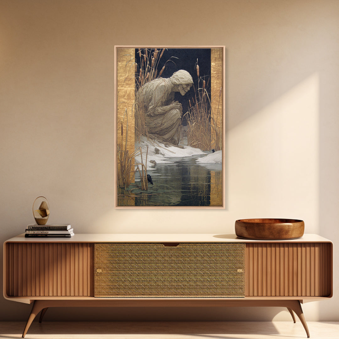 The Bog Mummy, Symbolist Death Art, Vertical Wall Art, Macabre Wall Art, Canvas Print, Halloween Wall Art, Halloween Decor