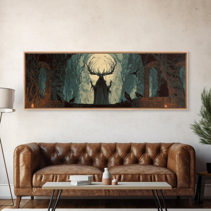 The Antlered Forest Spirit, Dark Romantic Horror Art, Extra Wide Wall Art, Dark Halloween Decor, Canvas Print, Halloween Wall Art