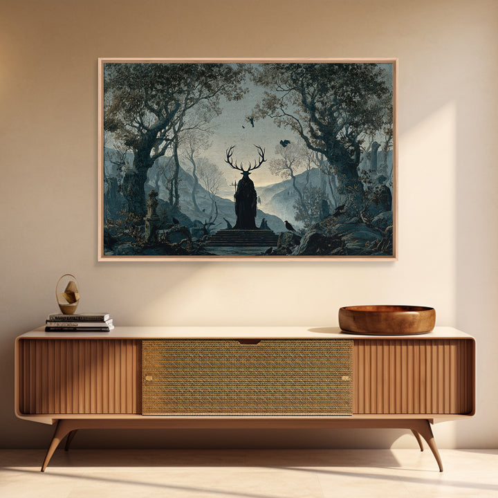 The Antlered Forest Spirit, Romantic Gothic Landscape, Landscape Wall Art, Gothic Horror Wall Art, Canvas Print, Dark Fantasy Art