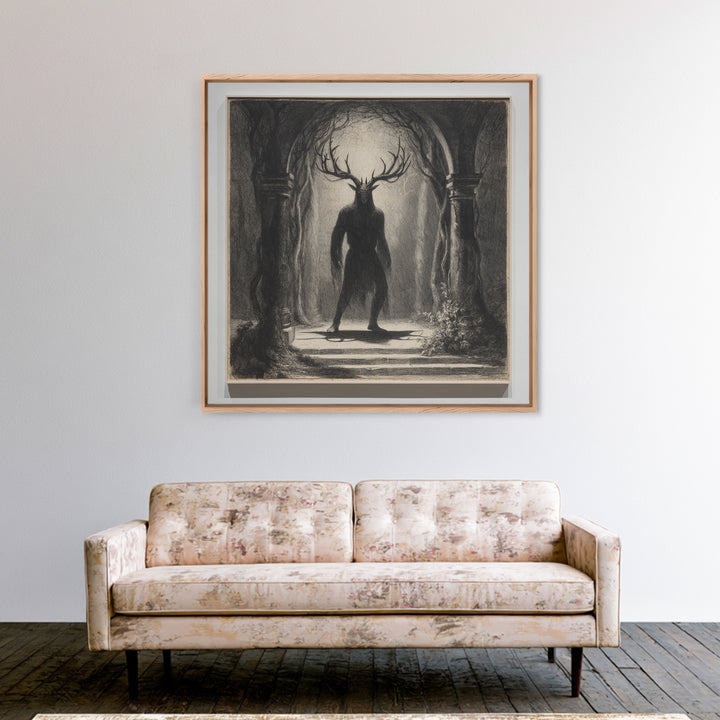The Antlered Forest Spirit, Symbolist Dream Art, Square Wall Art, Macabre Wall Art, Canvas Print, Halloween Wall Art