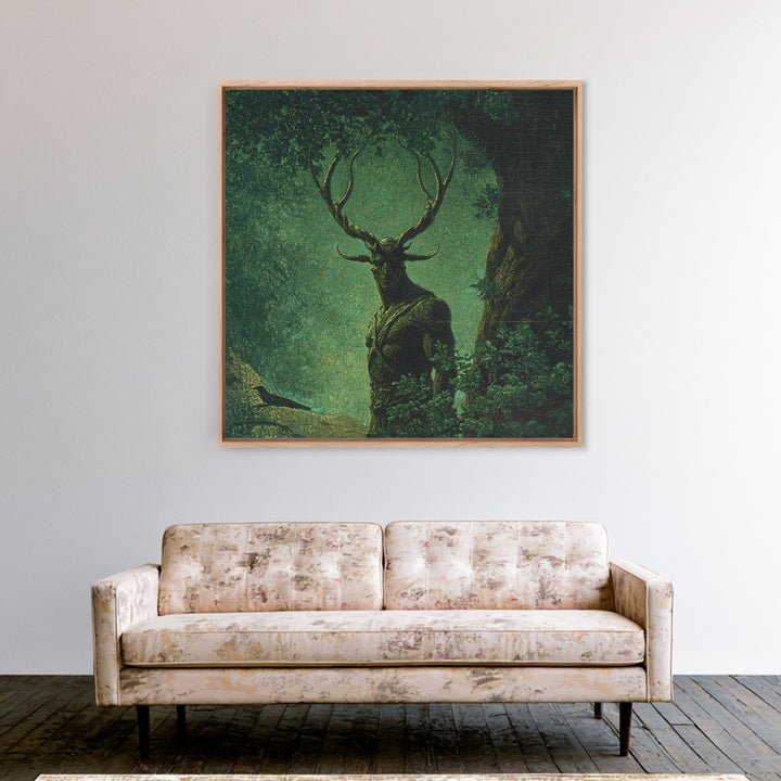 The Antlered Forest Spirit, Dark Symbolist Art, Square Wall Art, Macabre Wall Art, Canvas Print, Halloween Wall Art