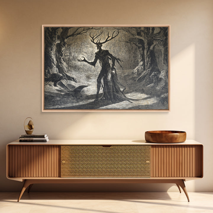 The Antlered Forest Spirit, Expressionist Nightmare Art, Landscape Wall Art, Dark Fantasy Wall Art, Canvas Print, Halloween Wall Art