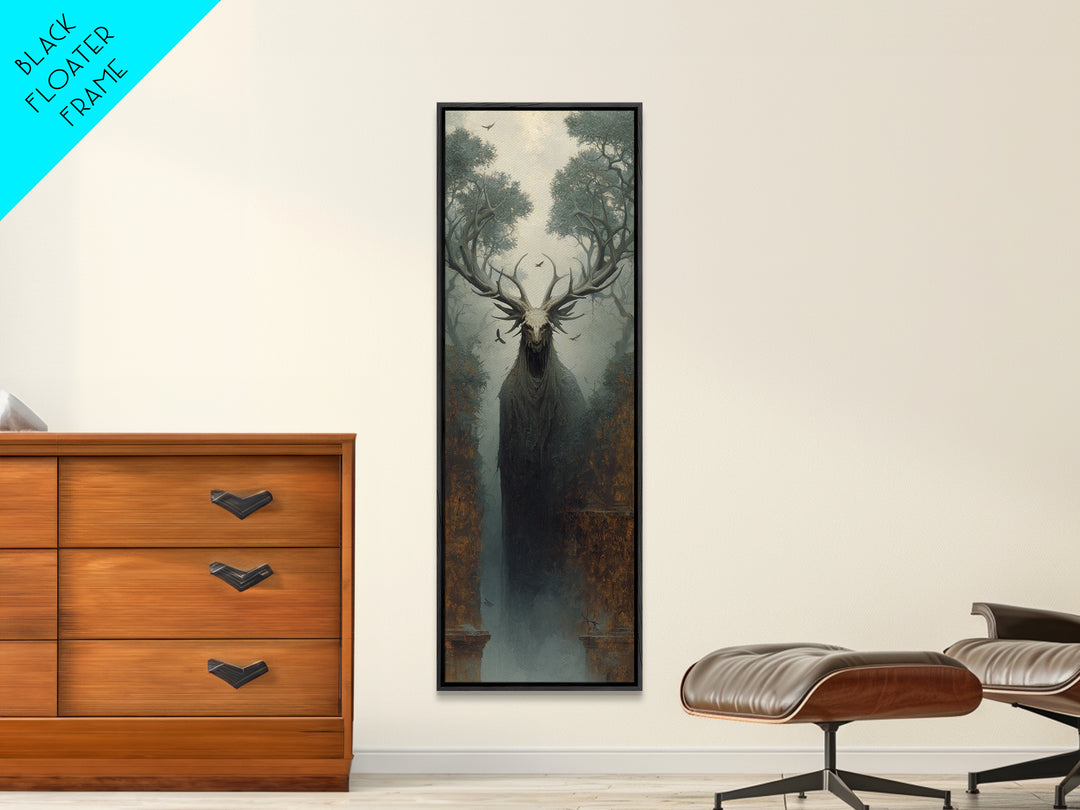 The Antlered Forest Spirit, Surreal Apocalyptic Art, Tall Narrow Wall Art, Gothic Horror Wall Art, Canvas Print, Halloween Wall Art