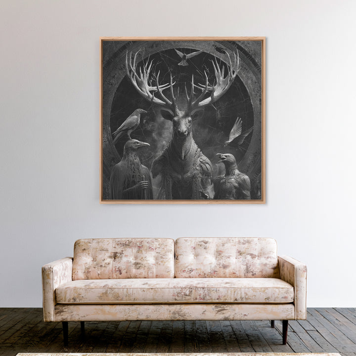The Antlered Forest Spirit, Biomechanical Horror Art, Square Wall Art, Gothic Horror Wall Art, Canvas Print, Halloween Wall Art