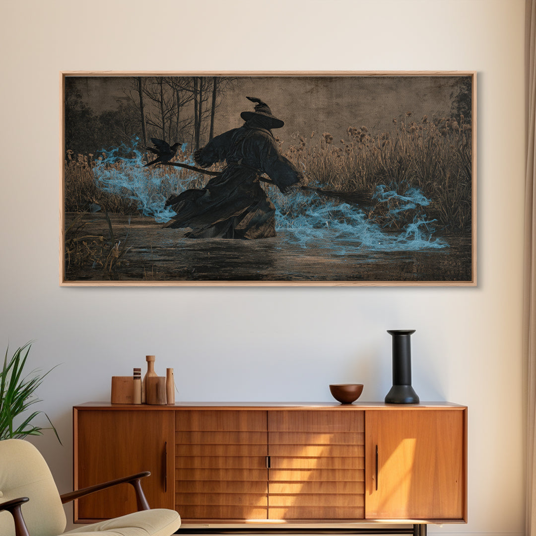 The Will-O'-The-Wisp Shepherd, Northern Renaissance Horror, Wide Panoramic Art, Dark Halloween Decor, Canvas Print