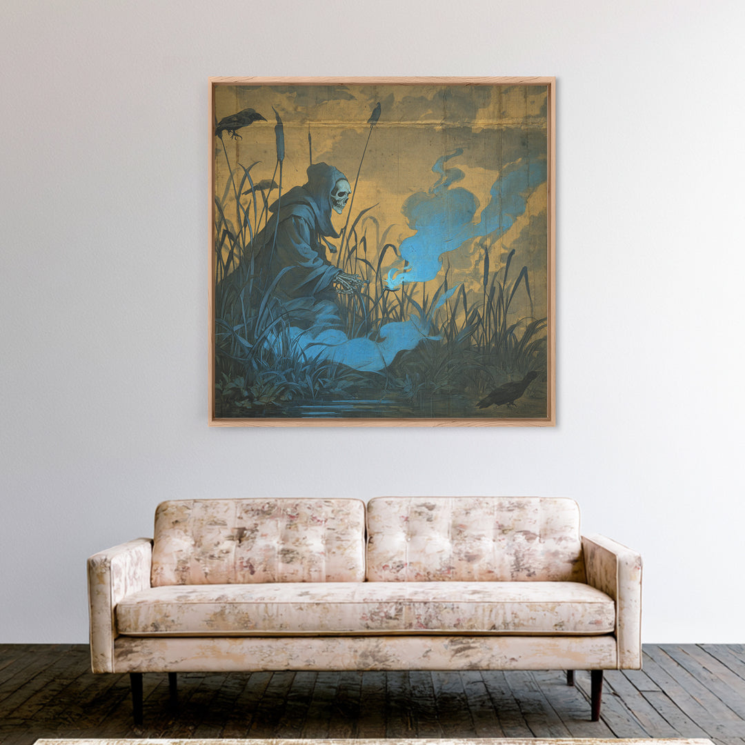 The Will-O'-The-Wisp Shepherd, Danse Macabre Art, Square Wall Art, Dark Fantasy Wall Art, Canvas Print, Dark Fantasy Art