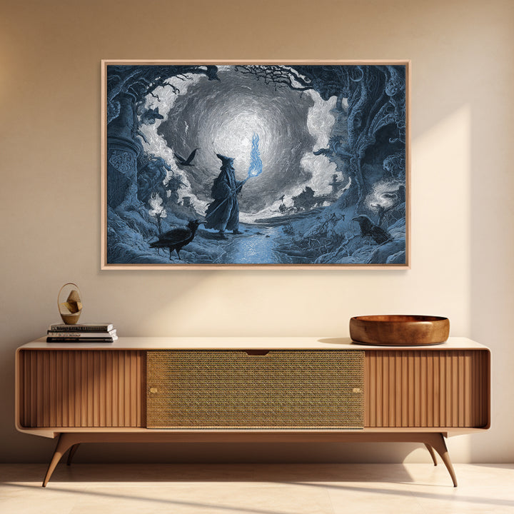 The Will-O'-The-Wisp Shepherd, Architectural Etching Art, Landscape Wall Art, Macabre Wall Art, Framed Canvas Print