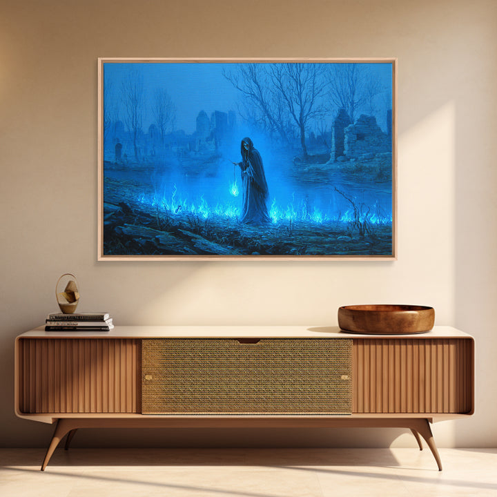 The Will-O'-The-Wisp Shepherd, Romantic Gothic Landscape, Landscape Wall Art, Dark Halloween Decor, Canvas Print, Dark Fantasy Art