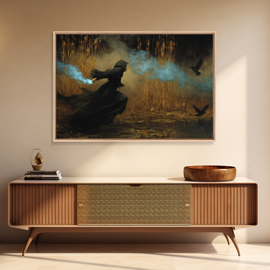 The Will-O'-The-Wisp Shepherd, Symbolist Gothic Landscape, Landscape Wall Art, Gothic Horror Wall Art, Canvas Print, Halloween Wall Art