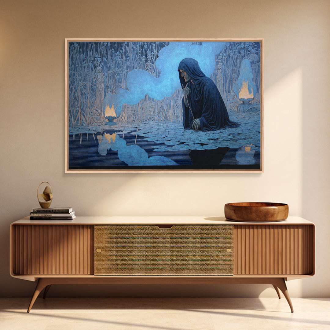 The Will-O'-The-Wisp Shepherd, Symbolist Death Art, Landscape Wall Art, Dark Halloween Decor, Canvas Print, Halloween Wall Art