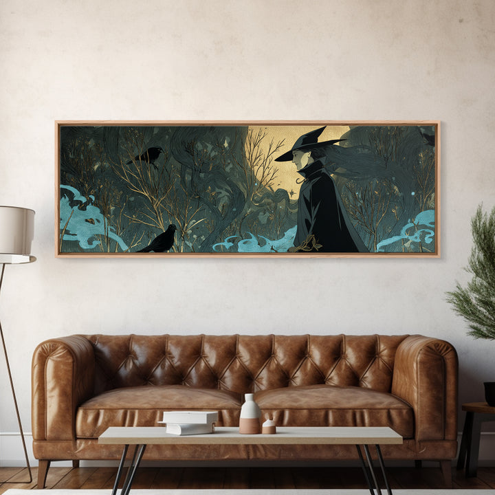 The Will-O'-The-Wisp Shepherd, Decadent Line Art, Extra Wide Wall Art, Dark Fantasy Wall Art, Canvas Print, Halloween Wall Art