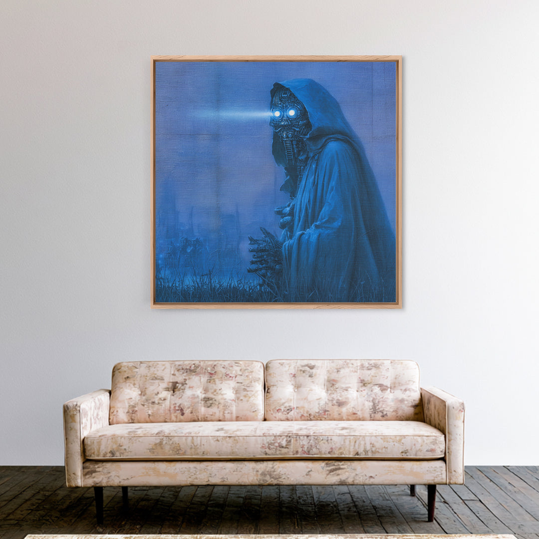 The Will-O'-The-Wisp Shepherd, Biomechanical Horror Art, Square Wall Art, Gothic Horror Wall Art, Framed Canvas Print, Halloween Wall Art