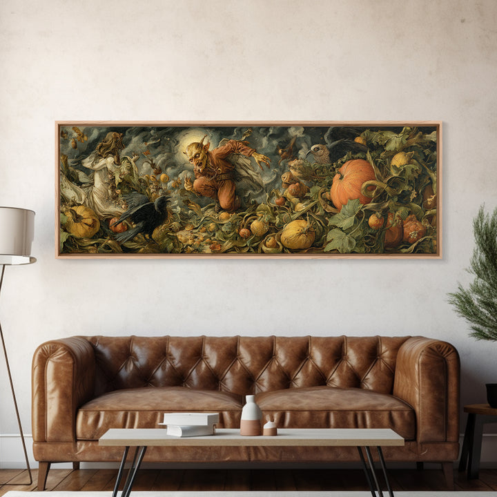 The Pumpkin Patch Goblin, Dark Renaissance Art, Extra Wide Wall Art, Gothic Horror Wall Art, Canvas Print, Halloween Wall Art