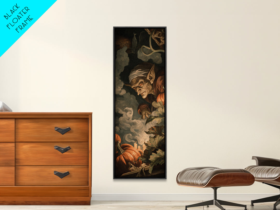 The Pumpkin Patch Goblin, Gothic Nightmare Art, Tall Narrow Wall Art, Macabre Wall Art, Framed Canvas Print, Halloween Wall Art