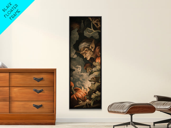 The Pumpkin Patch Goblin, Gothic Nightmare Art, Tall Narrow Wall Art, Macabre Wall Art, Framed Canvas Print, Halloween Wall Art