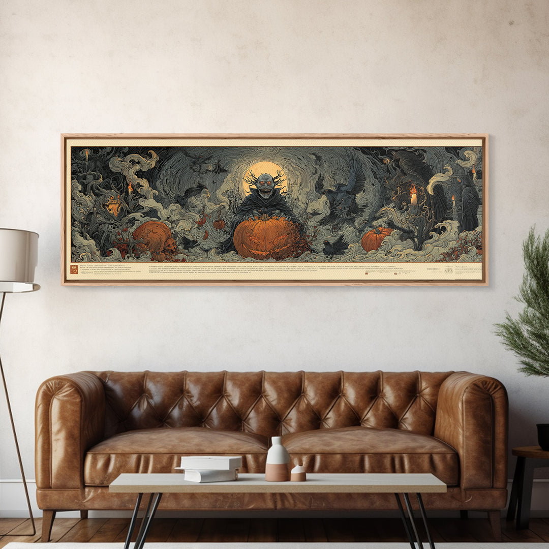 The Pumpkin Patch Goblin, Visionary Gothic Art, Extra Wide Wall Art, Dark Halloween Decor, Canvas Print, Halloween Wall Art