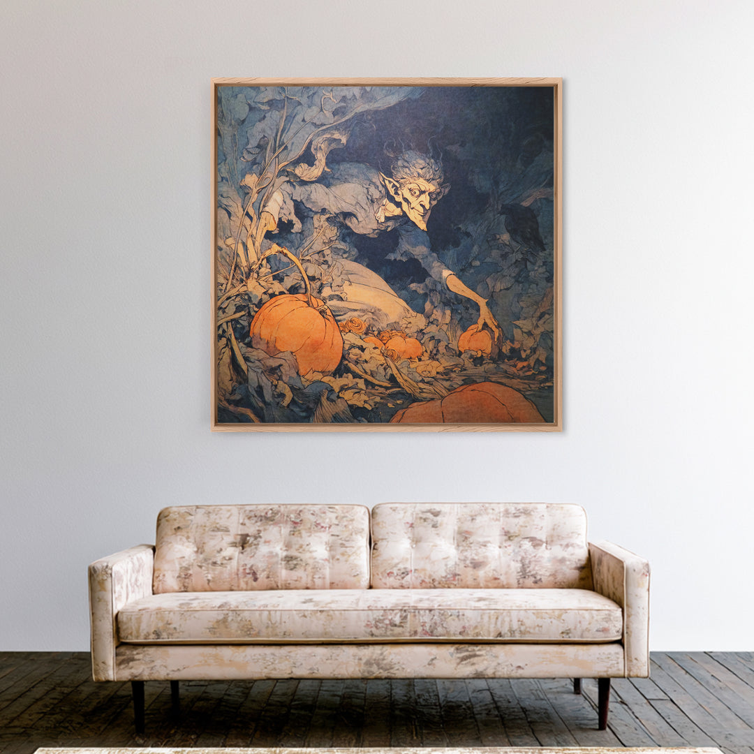 The Pumpkin Patch Goblin, Decadent Gothic Art, Square Wall Art, Dark Fantasy Wall Art, Canvas Print, Halloween Wall Art