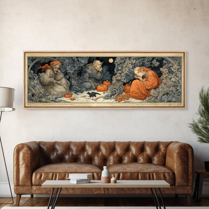 The Pumpkin Patch Goblin, Symbolist Death Art, Extra Wide Wall Art, Macabre Wall Art, Framed Canvas Print, Halloween Wall Art