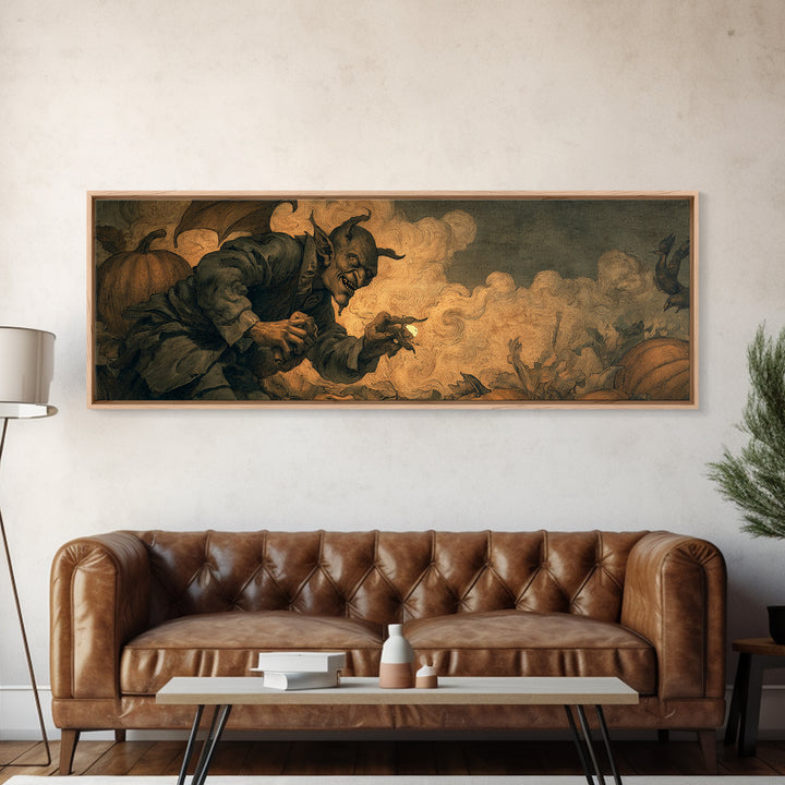The Pumpkin Patch Goblin, Dark Symbolist Art, Extra Wide Wall Art, Dark Fantasy Wall Art, Canvas Print, Halloween Wall Art