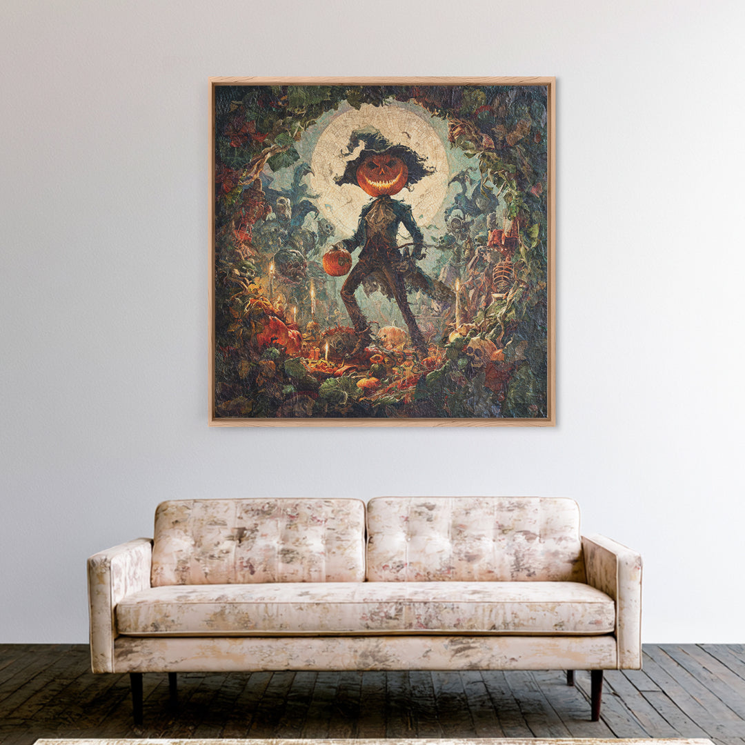 The Pumpkin Patch Goblin, Grotesque Carnival Art, Square Wall Art, Dark Fantasy Wall Art, Canvas Print, Halloween Wall Art