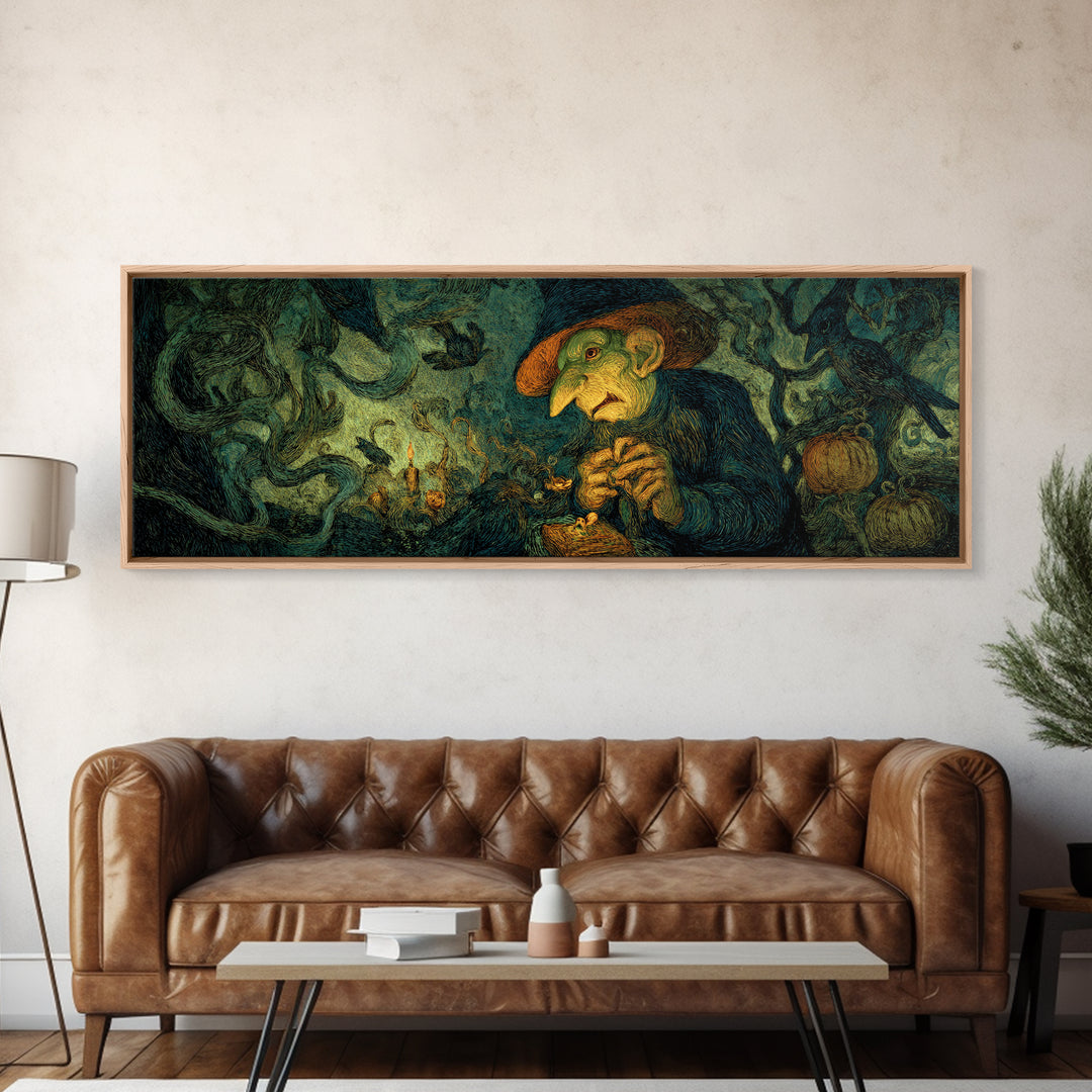The Pumpkin Patch Goblin, Expressionist Gothic Art, Extra Wide Wall Art, Gothic Horror Wall Art, Framed Canvas Print, Halloween Wall Art