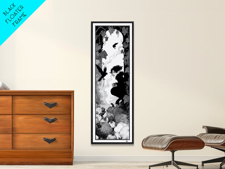 The Pumpkin Patch Goblin, Decadent Line Art, Tall Narrow Wall Art, Dark Fantasy Wall Art, Framed Canvas Print