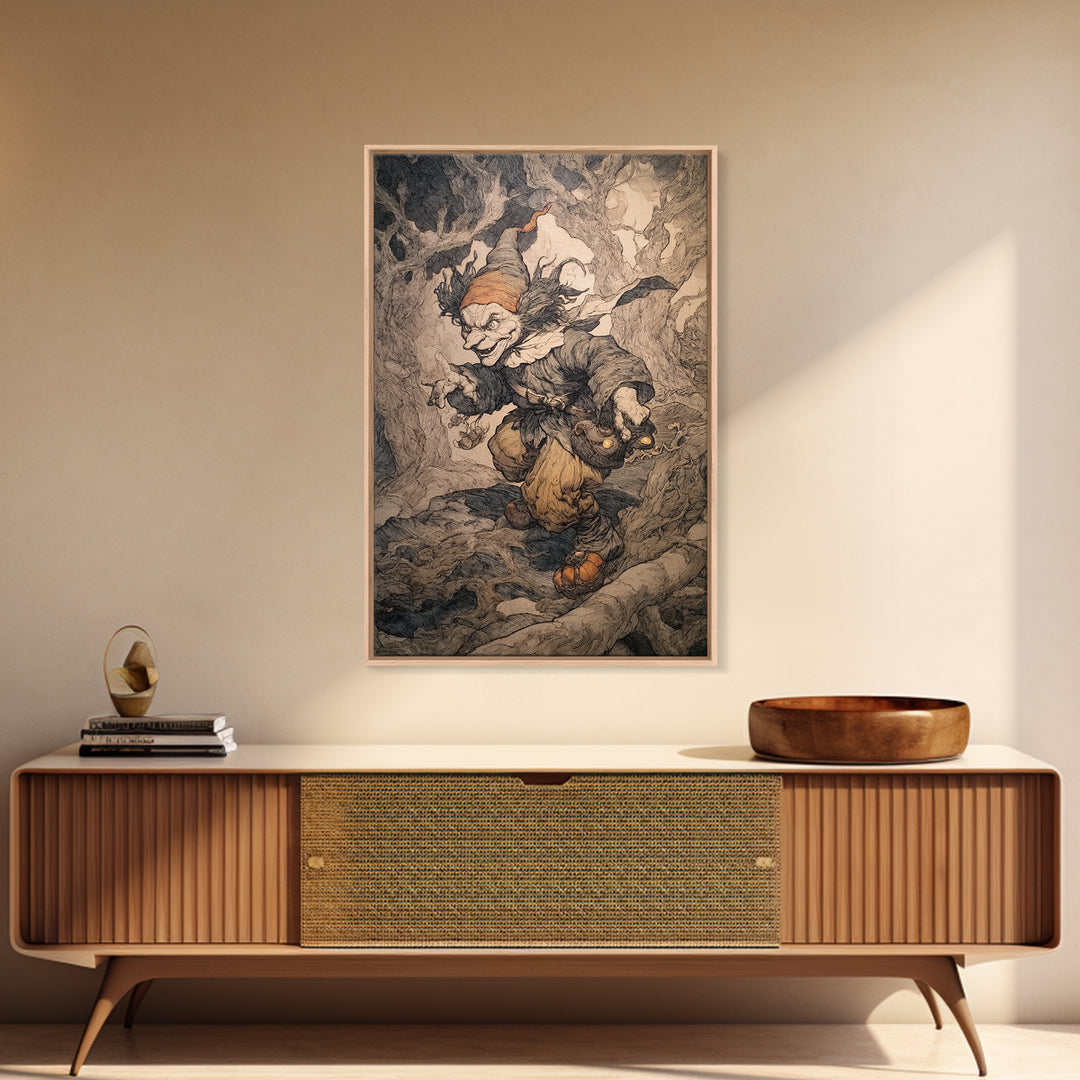 The Pumpkin Patch Goblin, Gothic Storybook Art, Vertical Wall Art, Gothic Horror Wall Art, Canvas Print, Halloween Wall Art