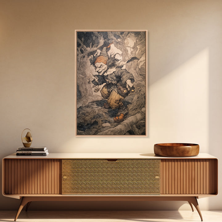 The Pumpkin Patch Goblin, Gothic Storybook Art, Vertical Wall Art, Gothic Horror Wall Art, Canvas Print, Halloween Wall Art