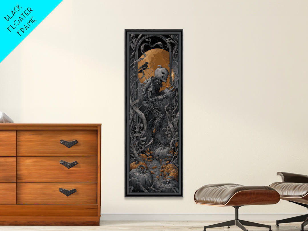 The Pumpkin Patch Goblin, Biomechanical Horror Art, Tall Narrow Wall Art, Dark Halloween Decor, Framed Canvas Print, Halloween Wall Art