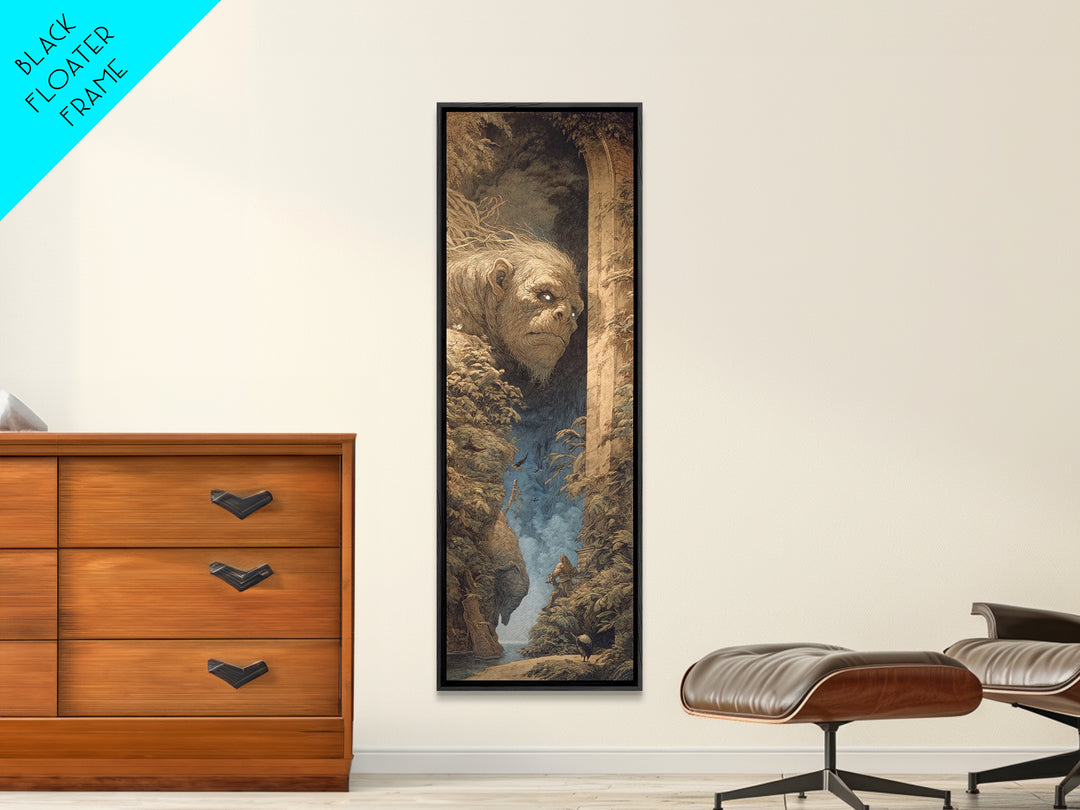The Bridge Troll At Midnight, Gothic Engraving Art, Tall Narrow Wall Art, Gothic Horror Wall Art, Framed Canvas Print, Halloween Decor