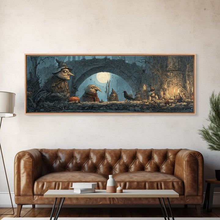 The Bridge Troll At Midnight, Medieval Grotesque Art, Extra Wide Wall Art, Gothic Horror Wall Art, Canvas Print, Halloween Wall Art
