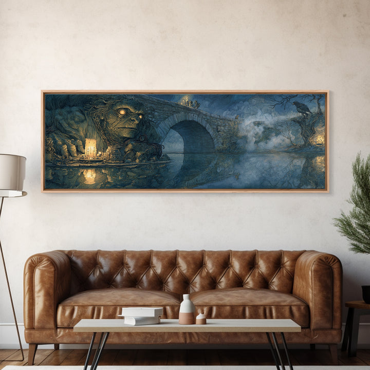 The Bridge Troll At Midnight, Dark Renaissance Art, Extra Wide Wall Art, Macabre Wall Art, Canvas Print, Halloween Wall Art