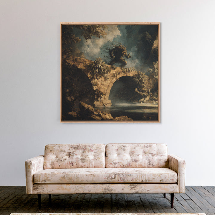 The Bridge Troll At Midnight, Baroque Witchcraft Art, Square Wall Art, Macabre Wall Art, Framed Canvas Print, Halloween Wall Art