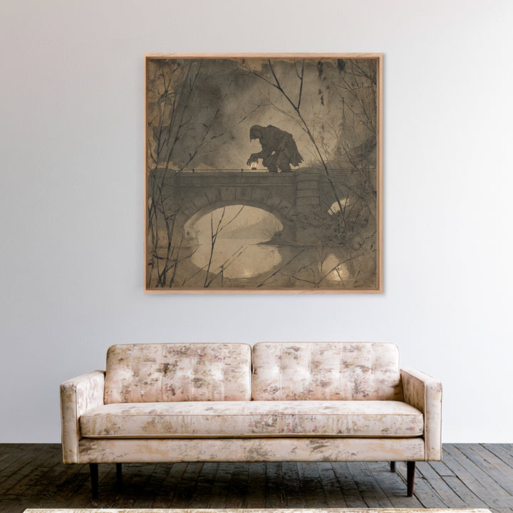 The Bridge Troll At Midnight, Decadent Gothic Art, Square Wall Art, Gothic Horror Wall Art, Canvas Print, Halloween Wall Art