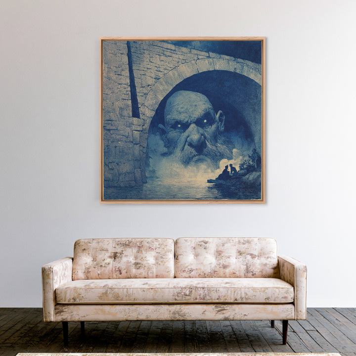 The Bridge Troll At Midnight, Symbolist Etching Art, Square Wall Art, Macabre Wall Art, Canvas Print, Halloween Wall Art, Horror Wall Art