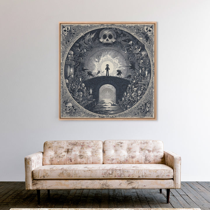 The Bridge Troll At Midnight, Macabre Folk Print Art, Square Wall Art, Gothic Horror Wall Art, Framed Canvas Print