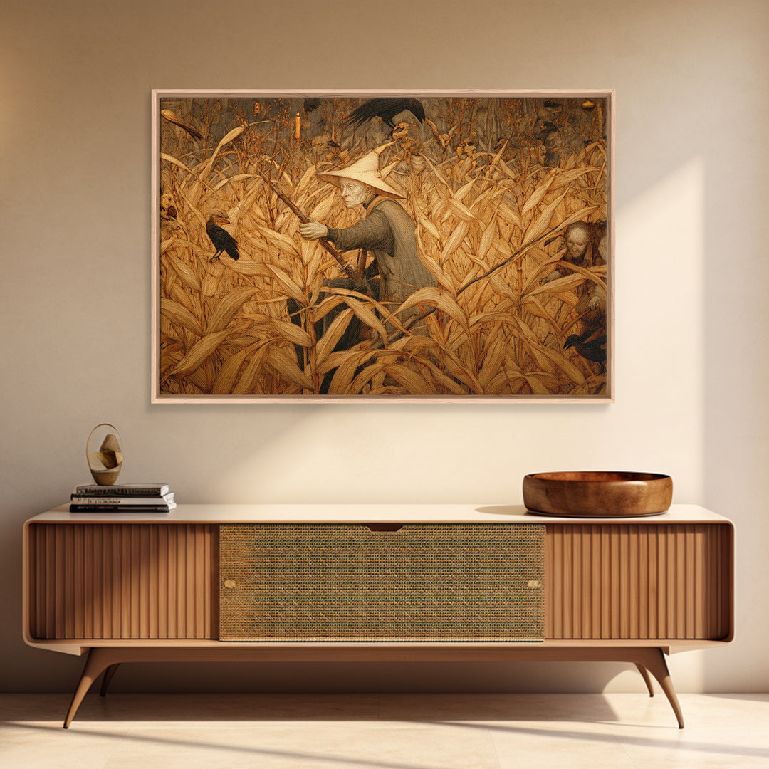 The Cornfield Crawler, Medieval Grotesque Art, Landscape Wall Art, Dark Fantasy Wall Art, Framed Canvas Print, Halloween Wall Art