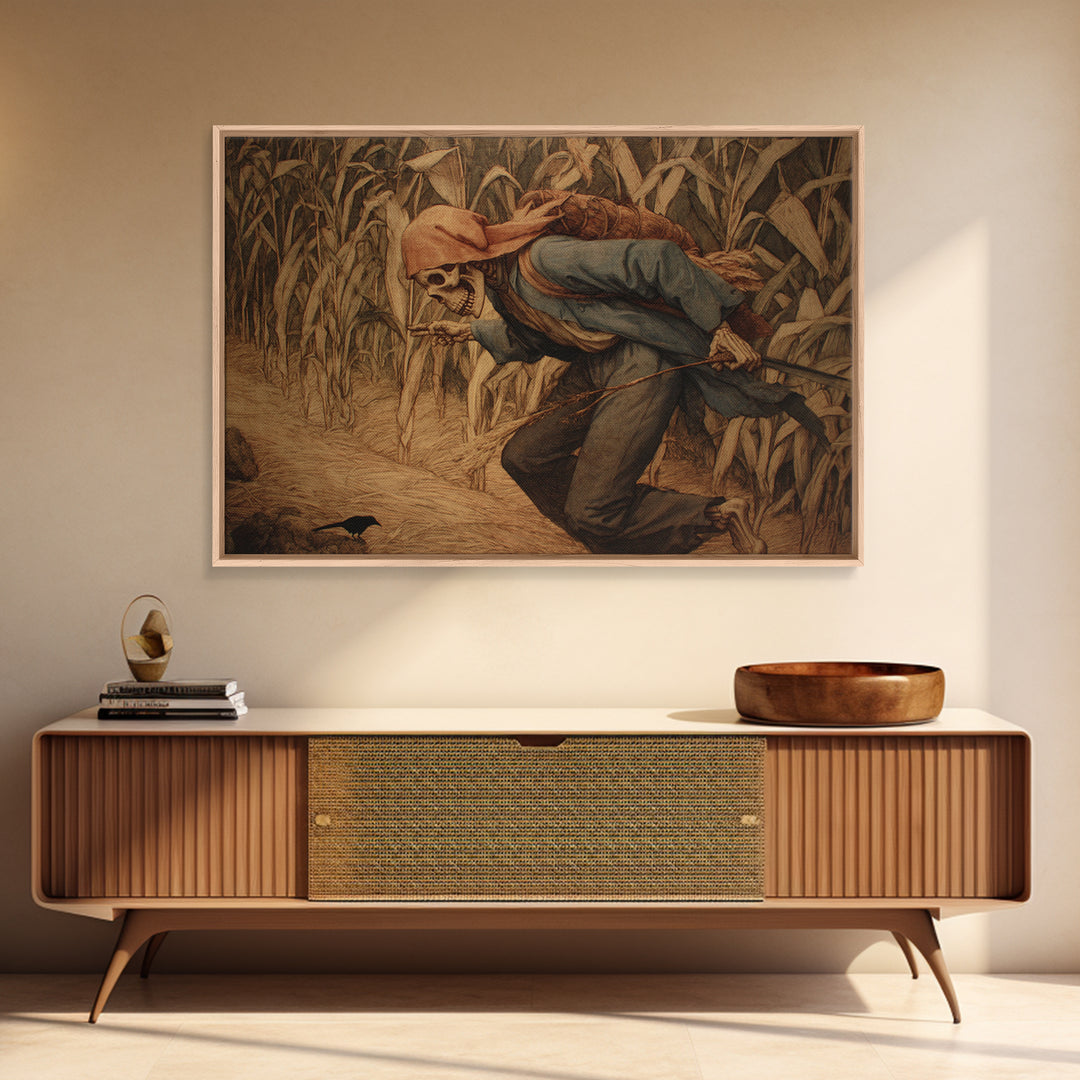 The Cornfield Crawler, Danse Macabre Art, Landscape Wall Art, Dark Fantasy Wall Art, Framed Canvas Print