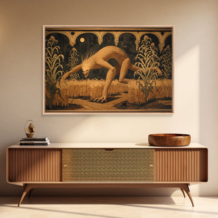 The Cornfield Crawler, Visionary Gothic Art, Landscape Wall Art, Dark Fantasy Wall Art, Canvas Print, Halloween Wall Art