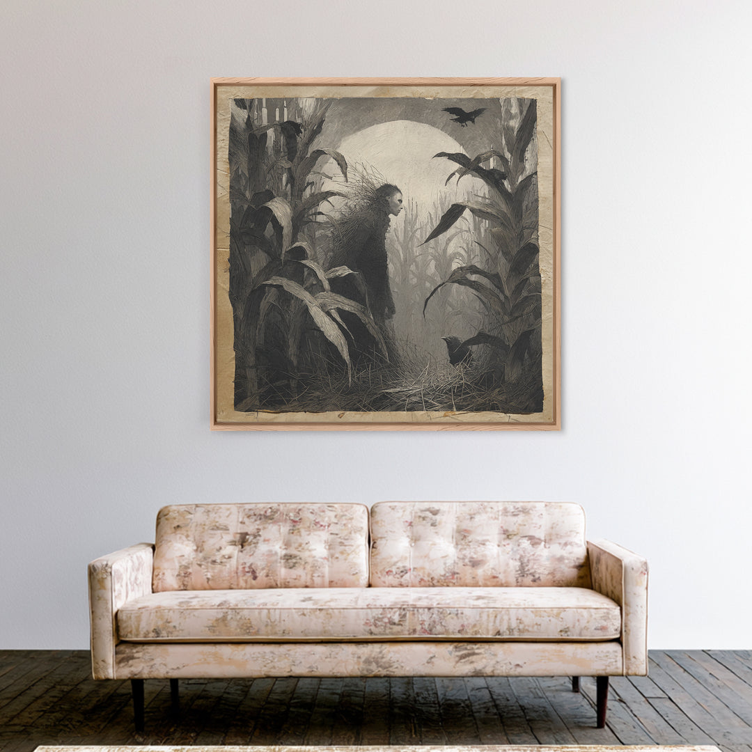 The Cornfield Crawler, Symbolist Dream Art, Square Wall Art, Macabre Wall Art, Framed Canvas Print, Halloween Wall Art