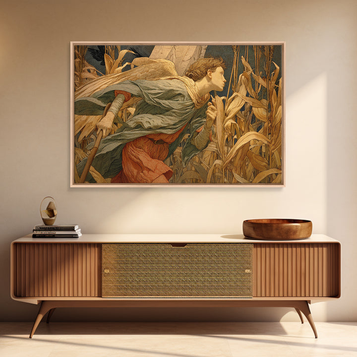 The Cornfield Crawler, Symbolist Death Art, Landscape Wall Art, Gothic Horror Wall Art, Framed Canvas Print, Halloween Wall Art
