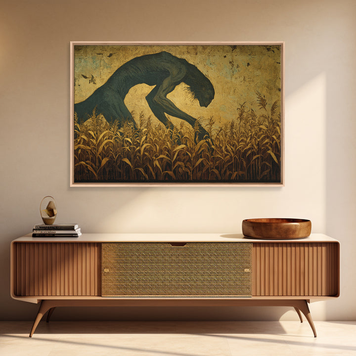 The Cornfield Crawler, Dark Symbolist Art, Landscape Wall Art, Dark Fantasy Wall Art, Canvas Print, Halloween Wall Art
