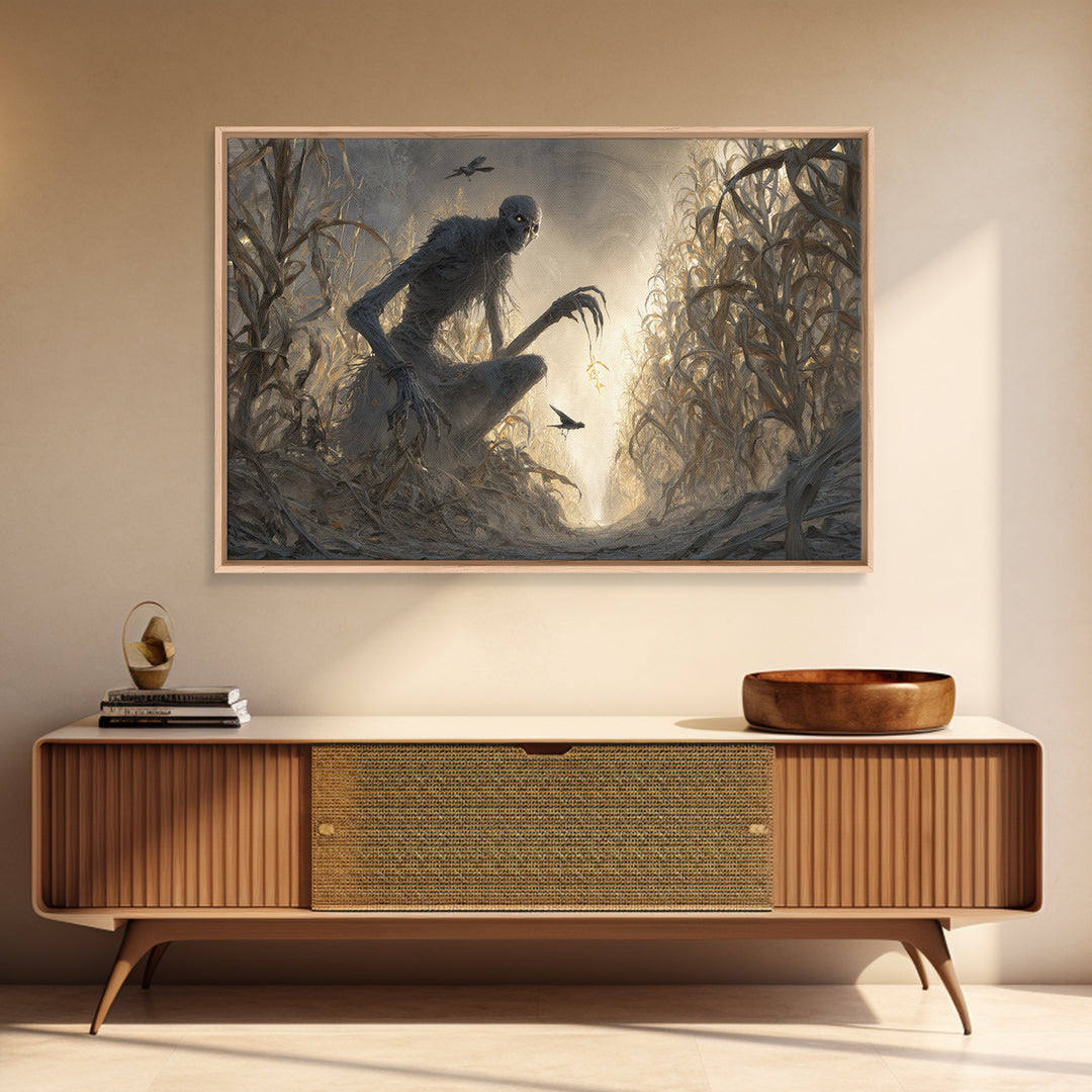 The Cornfield Crawler, Surreal Apocalyptic Art, Landscape Wall Art, Gothic Horror Wall Art, Canvas Print, Halloween Wall Art