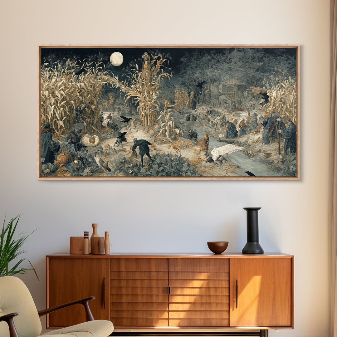 The Harvest Demon, Northern Renaissance Horror, Wide Panoramic Art, Gothic Horror Wall Art, Canvas Print, Halloween Wall Art