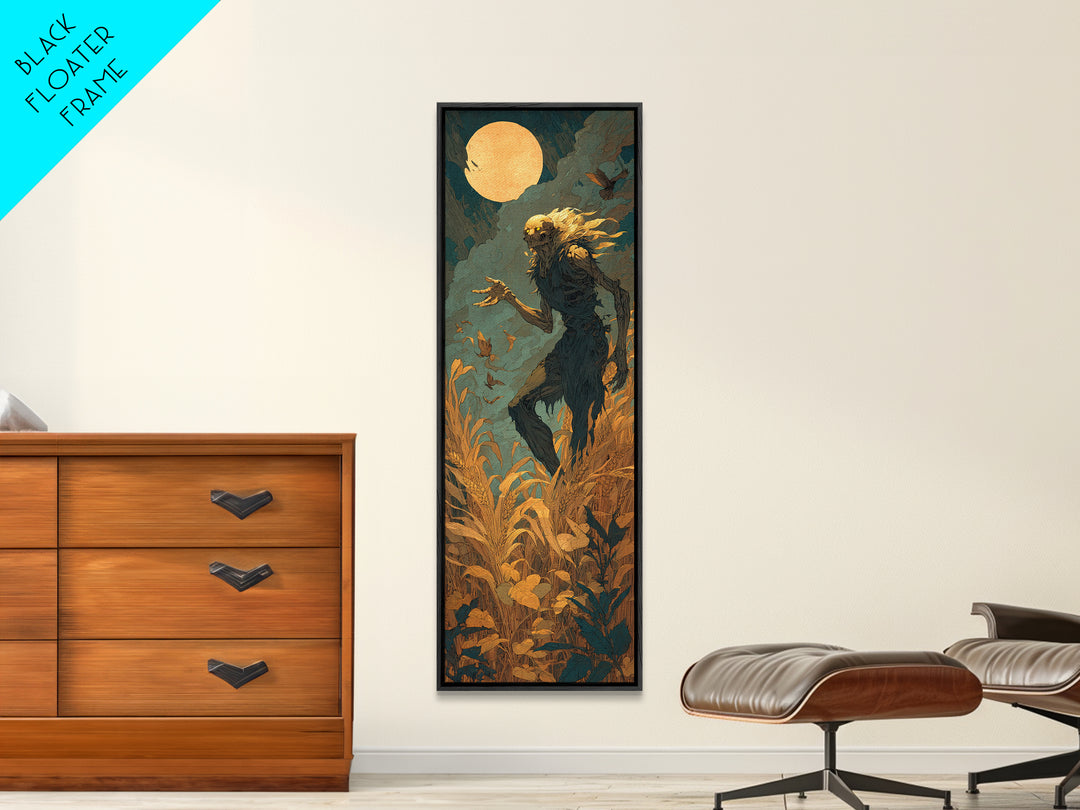 The Harvest Demon, Visionary Gothic Art, Tall Narrow Wall Art, Dark Halloween Decor, Canvas Print, Halloween Wall Art