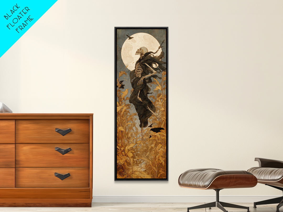 The Harvest Demon, Decadent Gothic Art, Tall Narrow Wall Art, Dark Halloween Decor, Framed Canvas Print, Halloween Wall Art