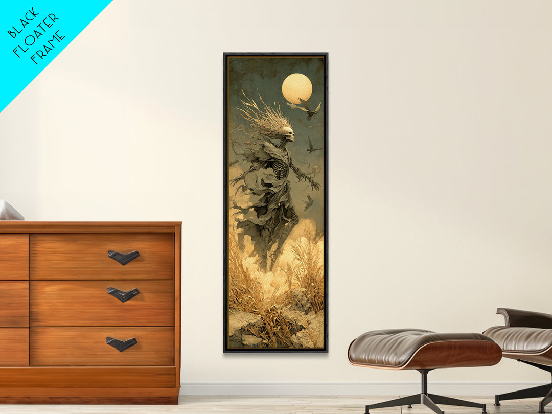 The Harvest Demon, Surreal Apocalyptic Art, Tall Narrow Wall Art, Dark Halloween Decor, Framed Canvas Print, Halloween Wall Art