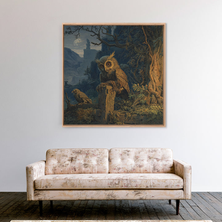 The Owl-Faced Omen, Baroque Witchcraft Art, Square Wall Art, Dark Fantasy Wall Art, Framed Canvas Print, Halloween Wall Art
